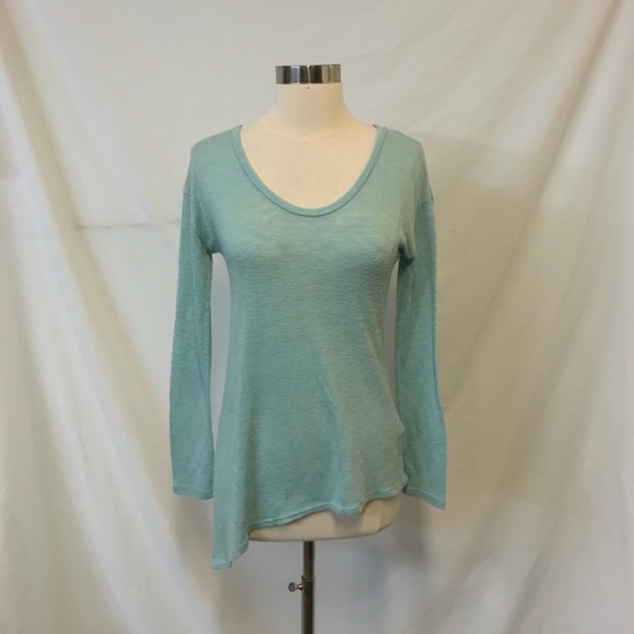 Soprano Light Blue Knit Sheer Asymmetrical Hem Top Small - Picture 1 of 7